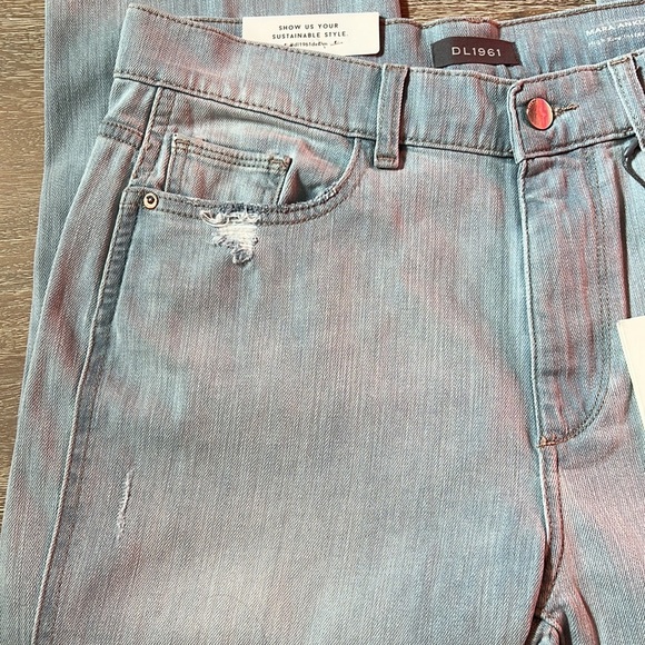DL1961 Mara Ripped Straight Ankle High- Rise Instasculpt Straight Jeans in Ross - Picture 6 of 16